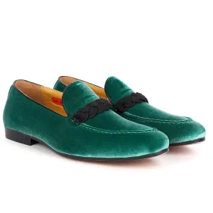 John Foster Twisted Woven Strap Full Suede Leather Men's Shoe -Green