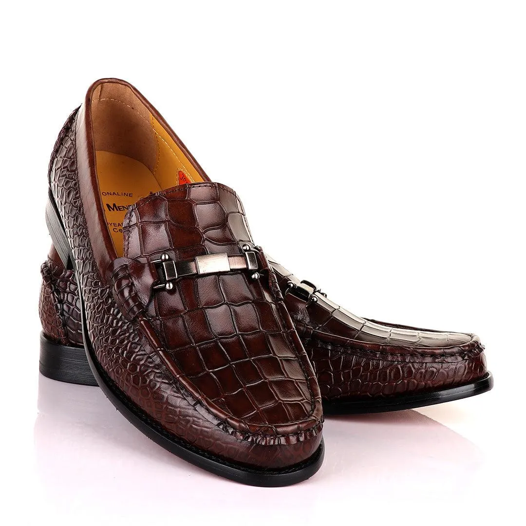 John Mendson Croc Skin Coffee Loafers