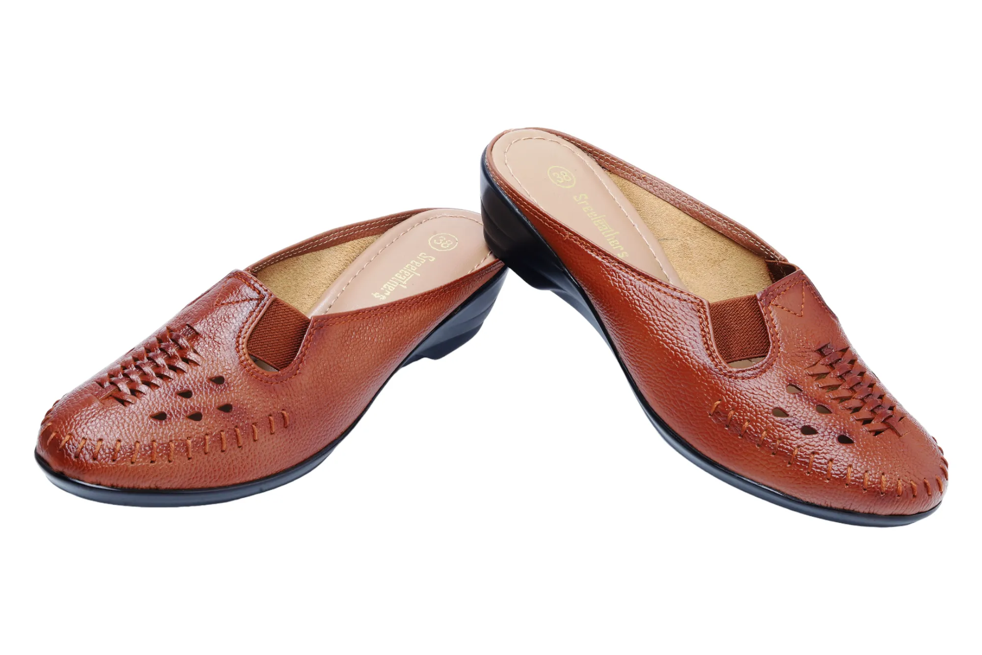 Ladies Leather Heel Mules Cut 999511