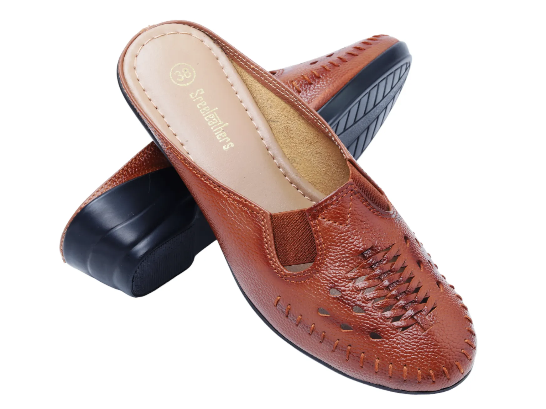 Ladies Leather Heel Mules Cut 999511