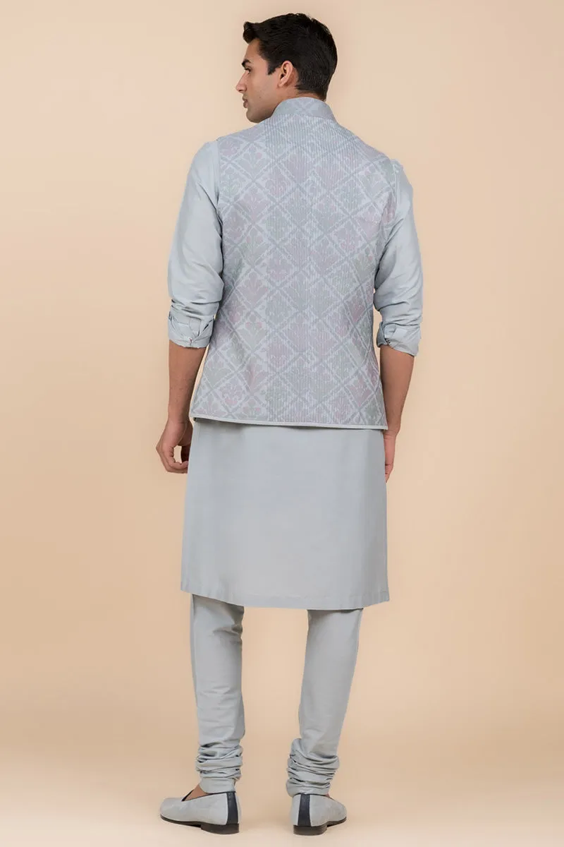 Light Blue Printed Kurta Bundi Set