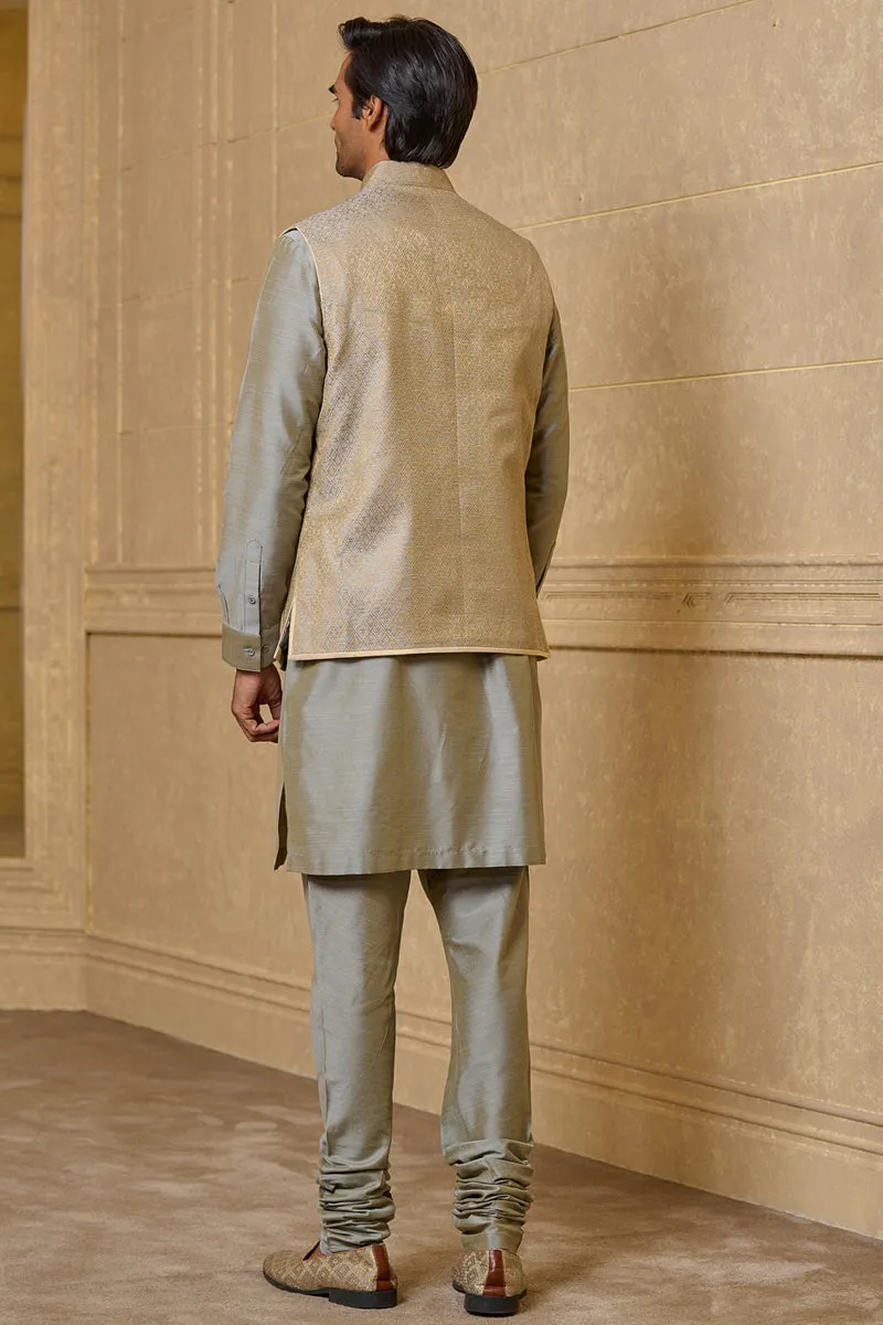 Light Green Brocade Kurta Bundi Set