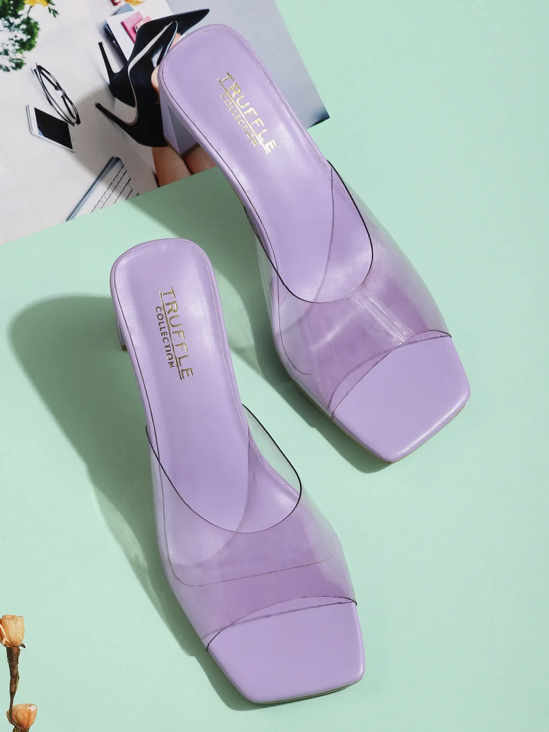 Lilac Purple PU Perspex Clear Block Mules (TC-ST-1228-LILPU)