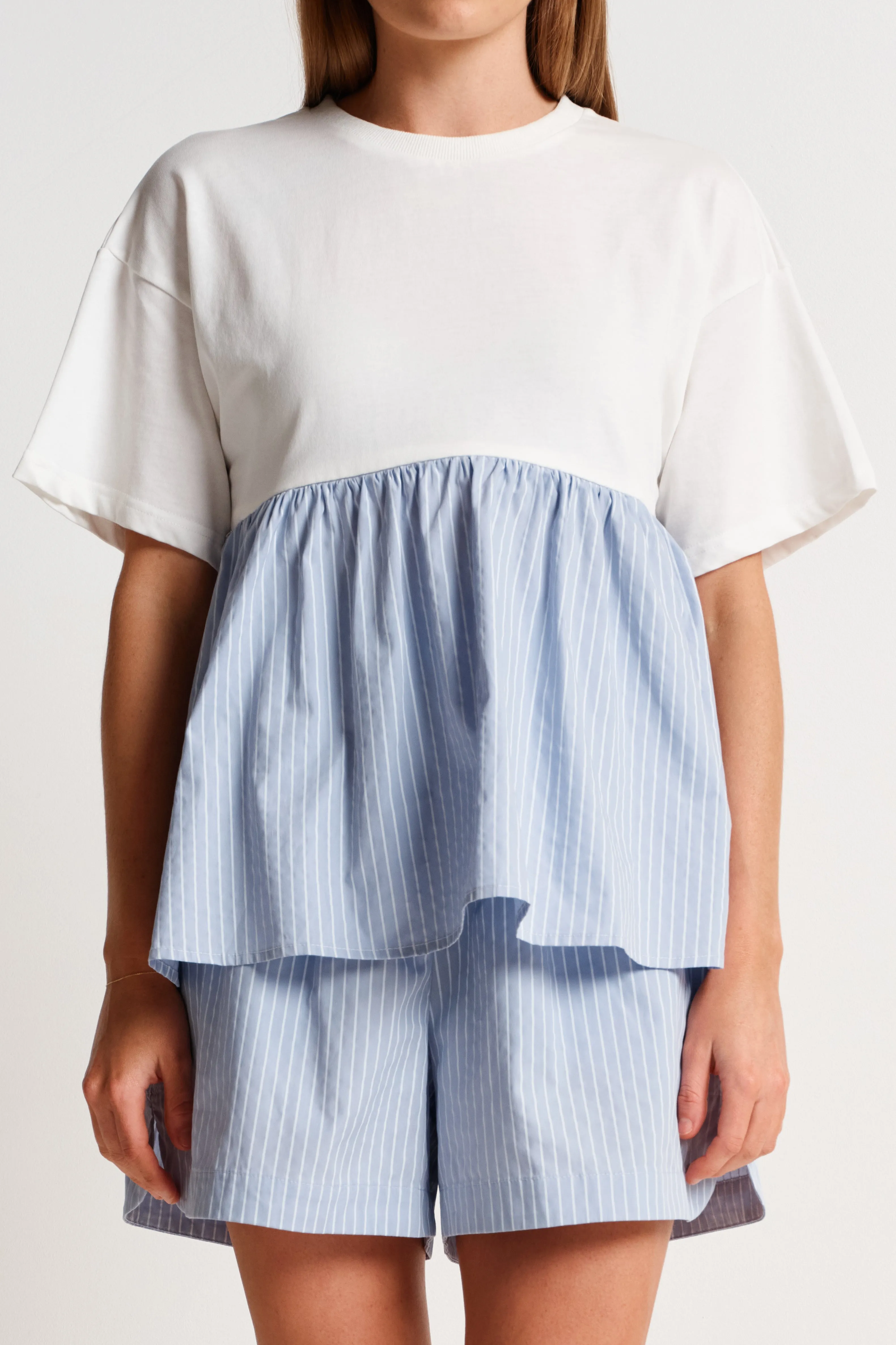 Mari Combination Panel Tee - Blue / White