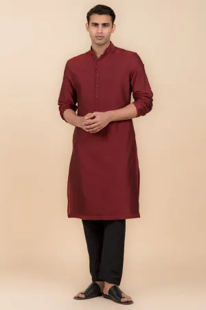 Maroon Single Kurta With Zero Point Collar