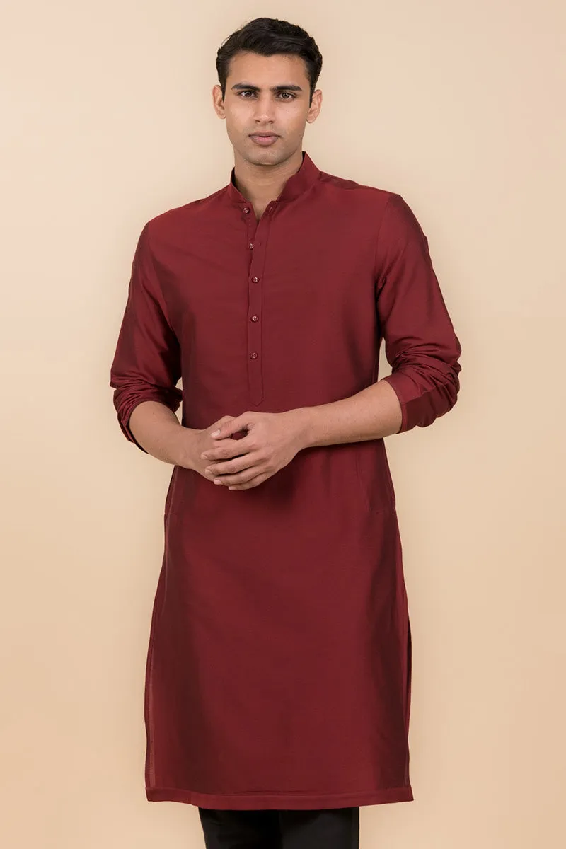 Maroon Single Kurta With Zero Point Collar