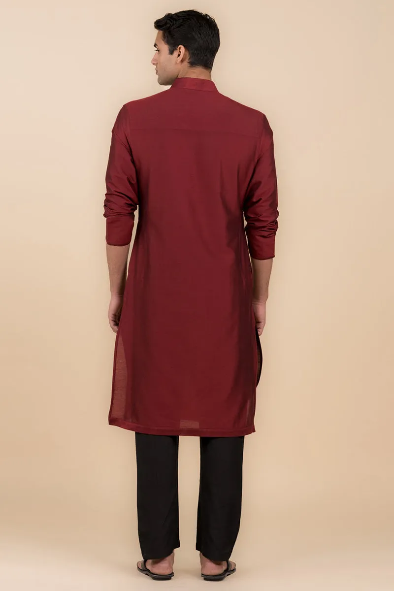 Maroon Single Kurta With Zero Point Collar