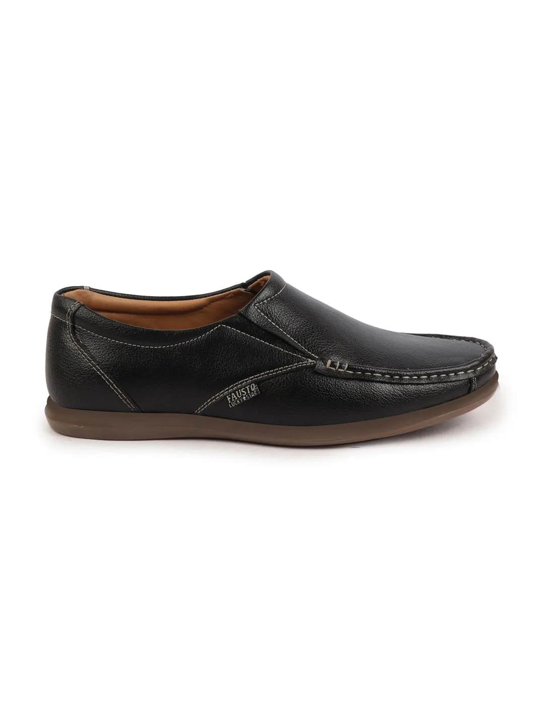 Men Black Side Stitched Casual Comfort Slip On Loafer Shoes