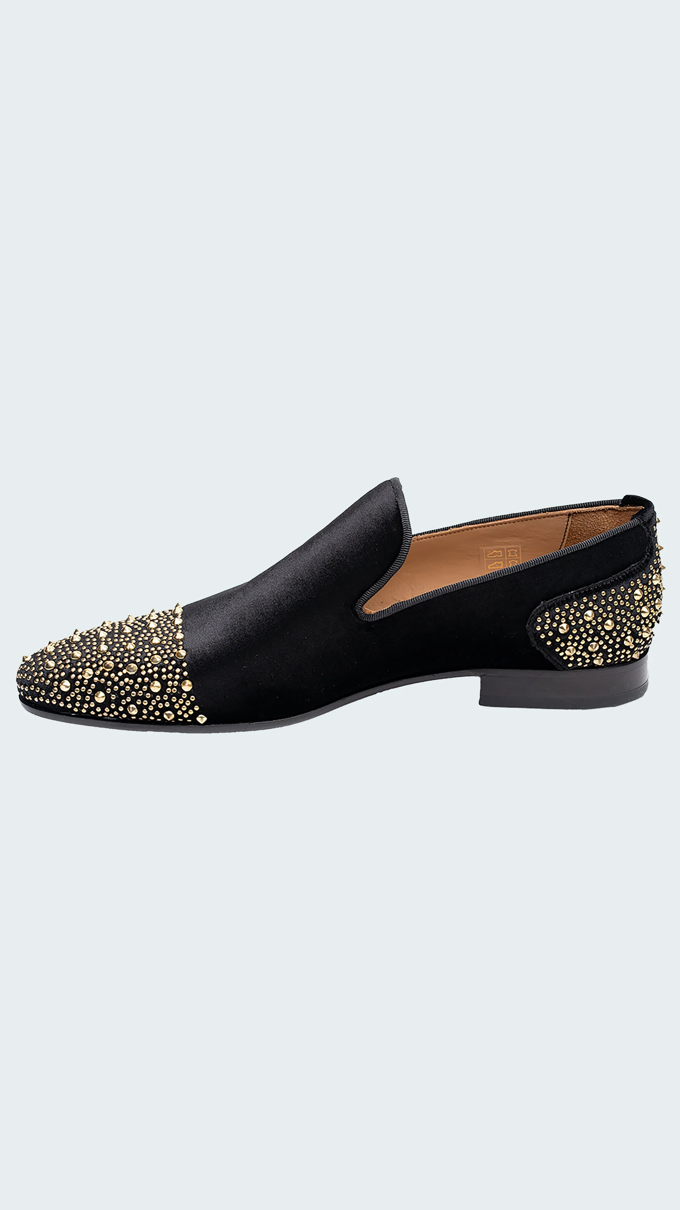 Men's Black Velvet Loafers with Gold Stud Embellishments by Vercini