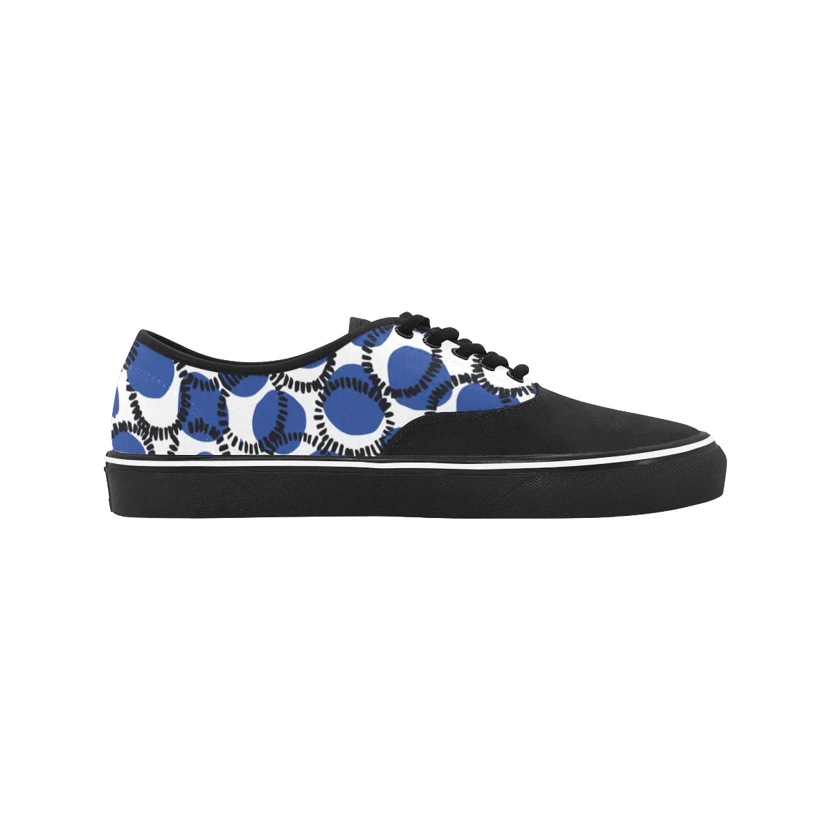 Men's Black White Blue Polka Print Canvas Low Top Shoes