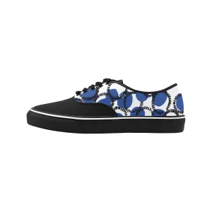 Men's Black White Blue Polka Print Canvas Low Top Shoes