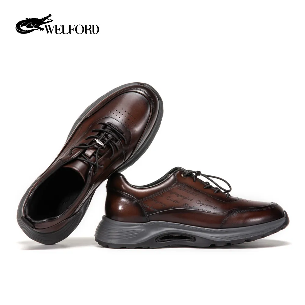 Men's comfortable thick-soled fashionable hand-rubbed calfskin shoes