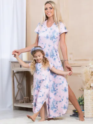 Mommy and Me Chic Pink Tie Dye Maxi Dress