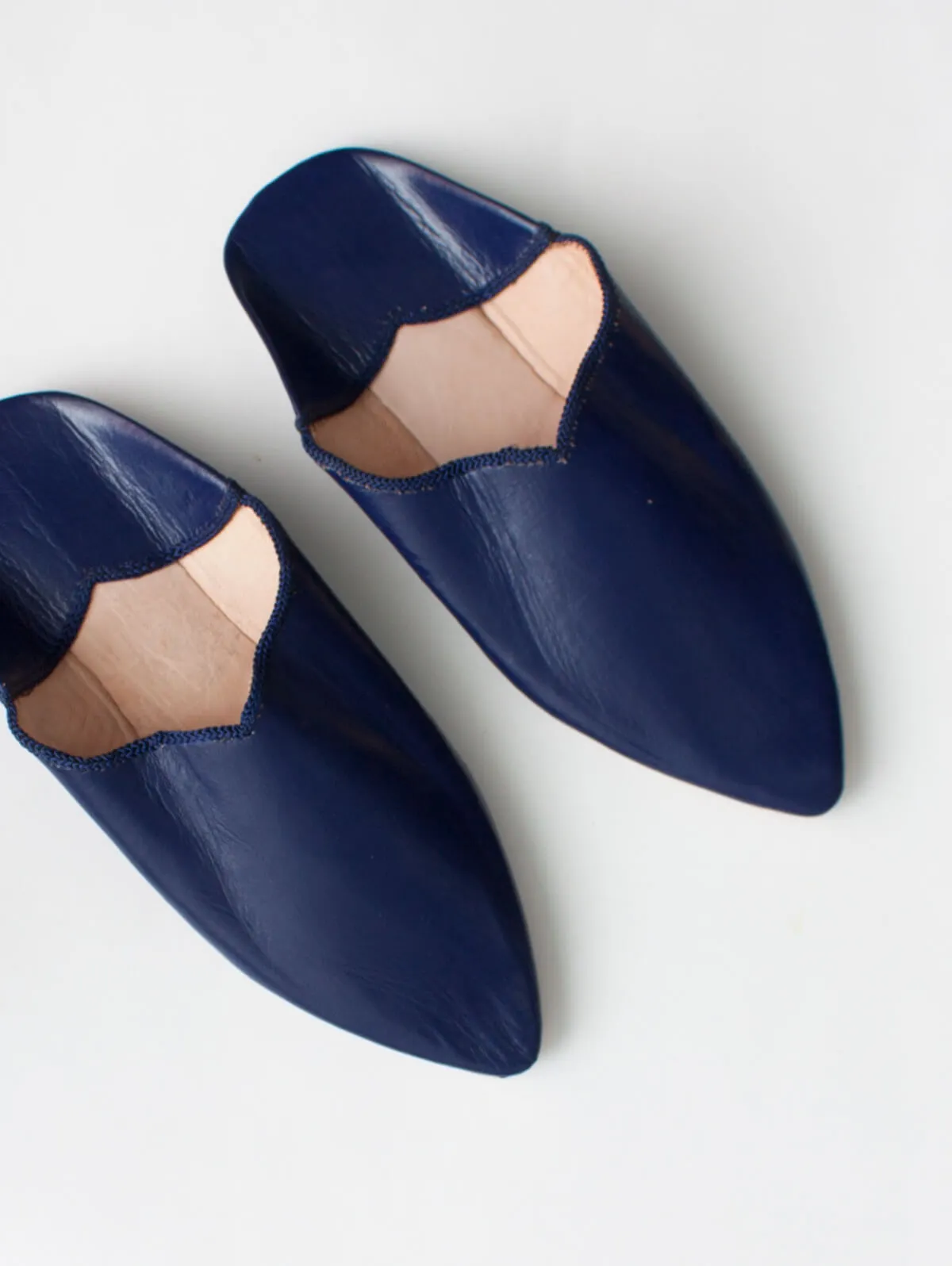 Moroccan Plain Pointed Babouche Slippers, Cobalt