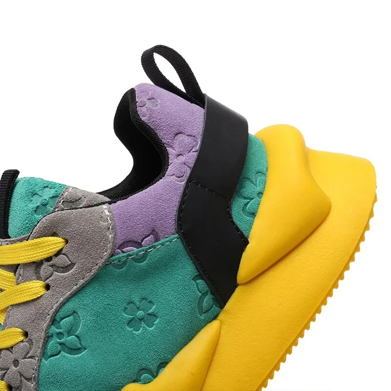 Multi Color Embossed Design Platform Sneakers