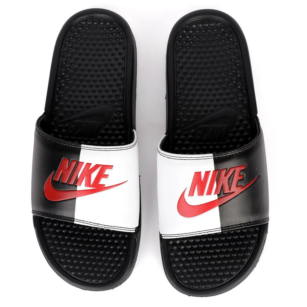 NK Benasi JDI Black and White With Red Design Logo Men's Slide