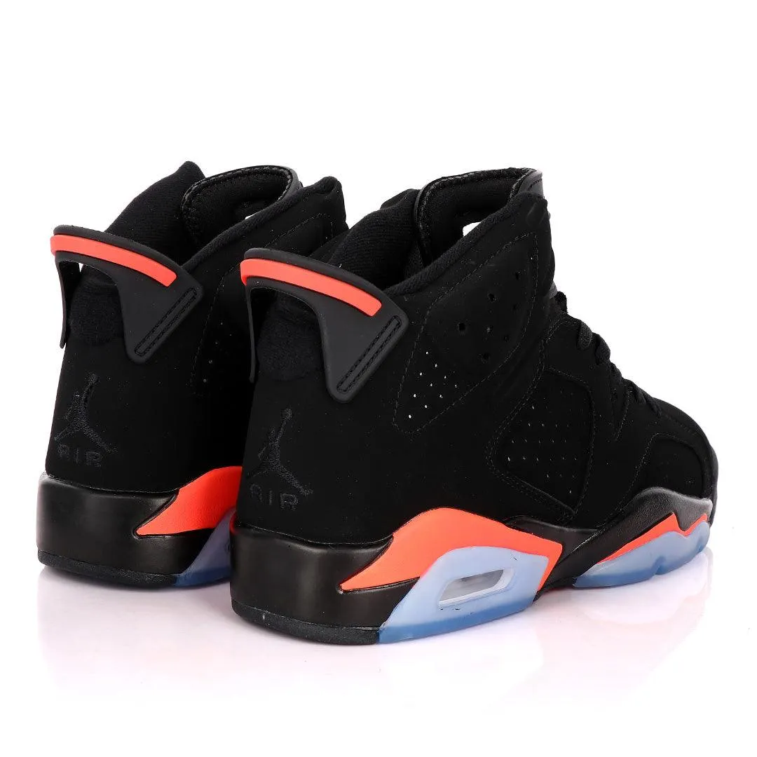 Original Air Jordan 6 Retro Black Suede Sneakers With Orange And Blue Designs