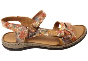 Orizonte Floral Womens Comfortable European Leather Sandals