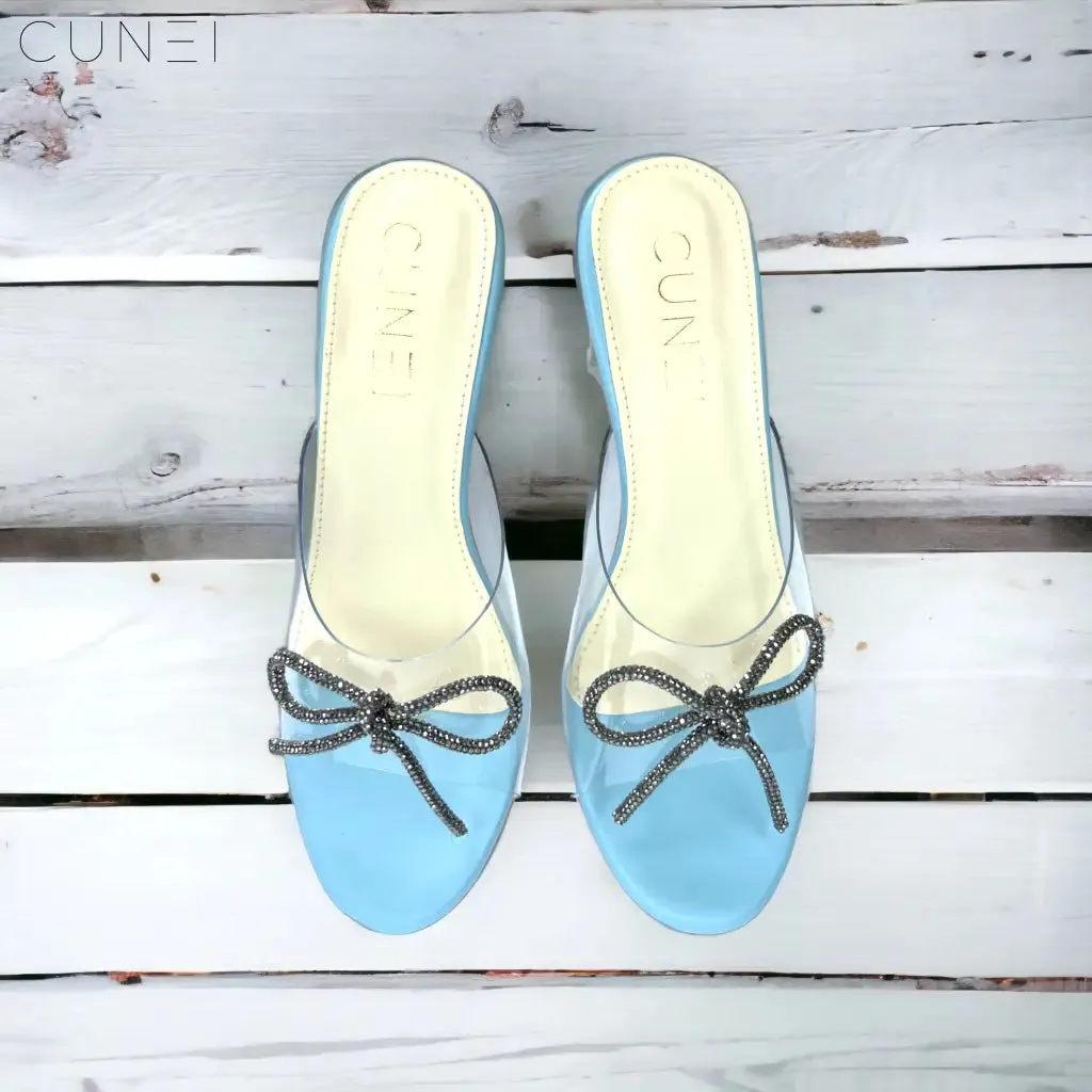 Pastel Blue Clear Strap Bella Heels with Bow