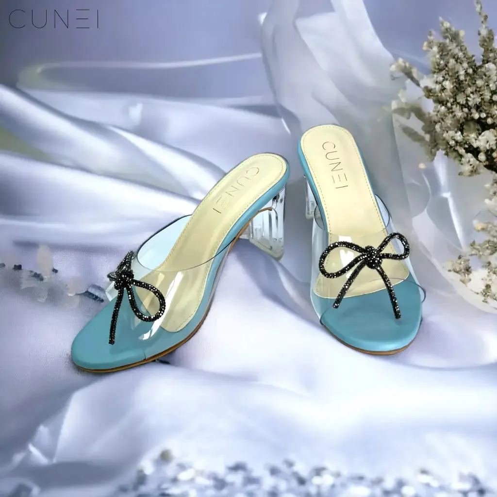 Pastel Blue Clear Strap Bella Heels with Bow