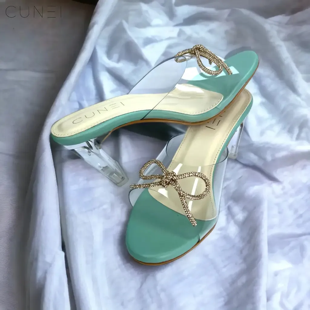 Pastel Green Clear Strap Bella Heels with Bow