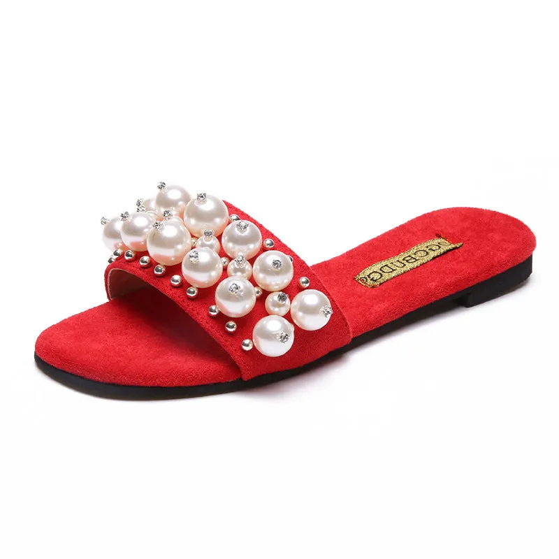 Pearl Slippers with Rivets for Women