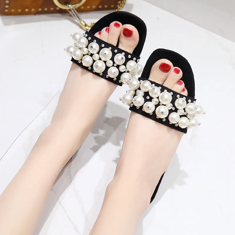 Pearl Slippers with Rivets for Women