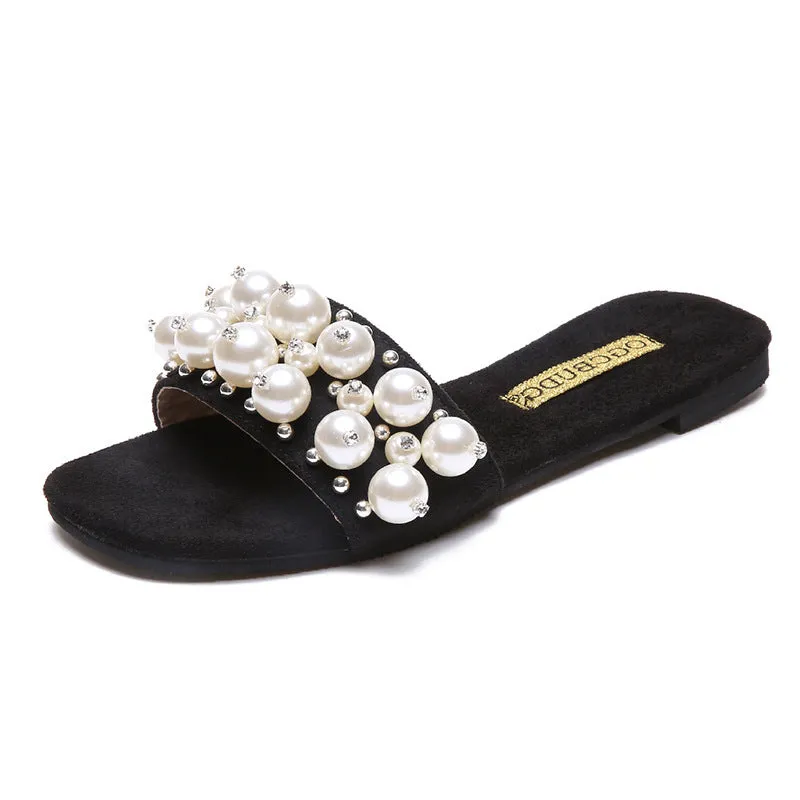 Pearl Slippers with Rivets for Women