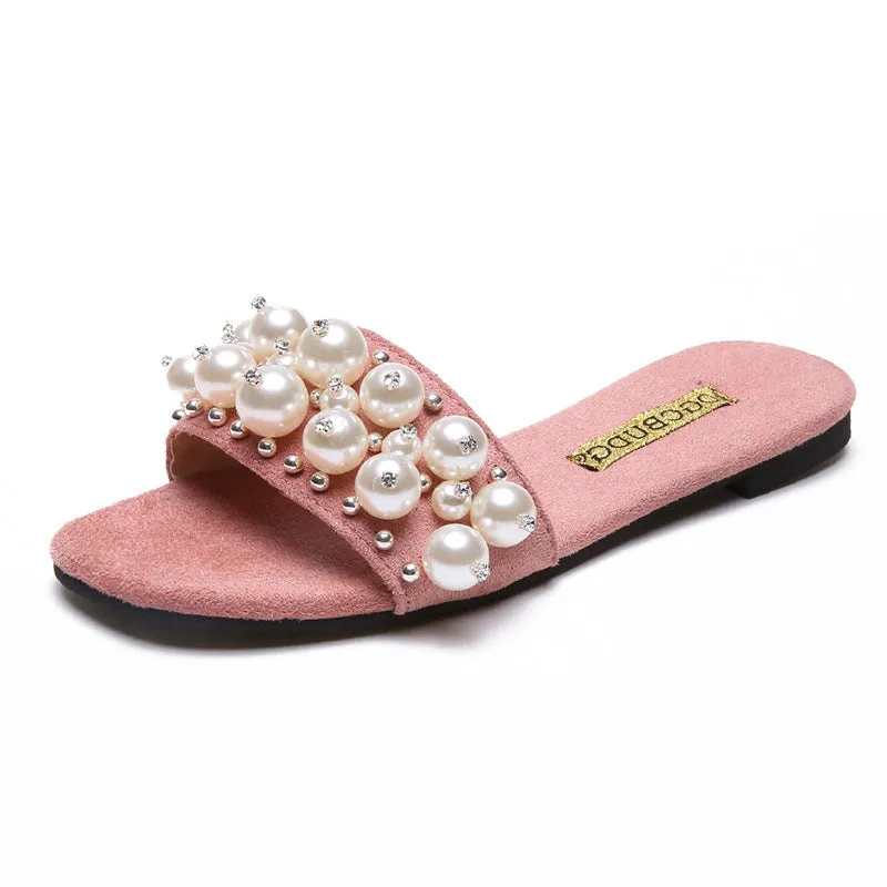 Pearl Slippers with Rivets for Women