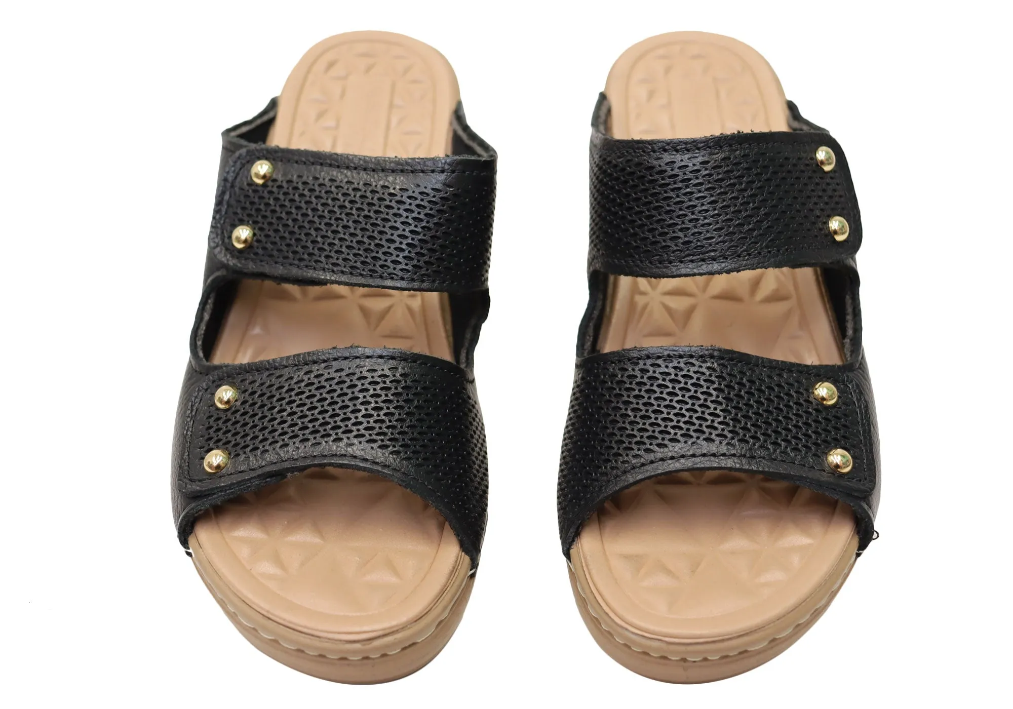 Pegada Mya Womens Comfortable Leather Slides Sandals Made In Brazil