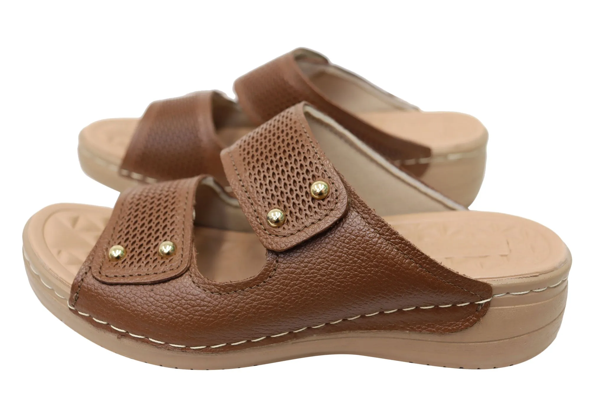 Pegada Mya Womens Comfortable Leather Slides Sandals Made In Brazil