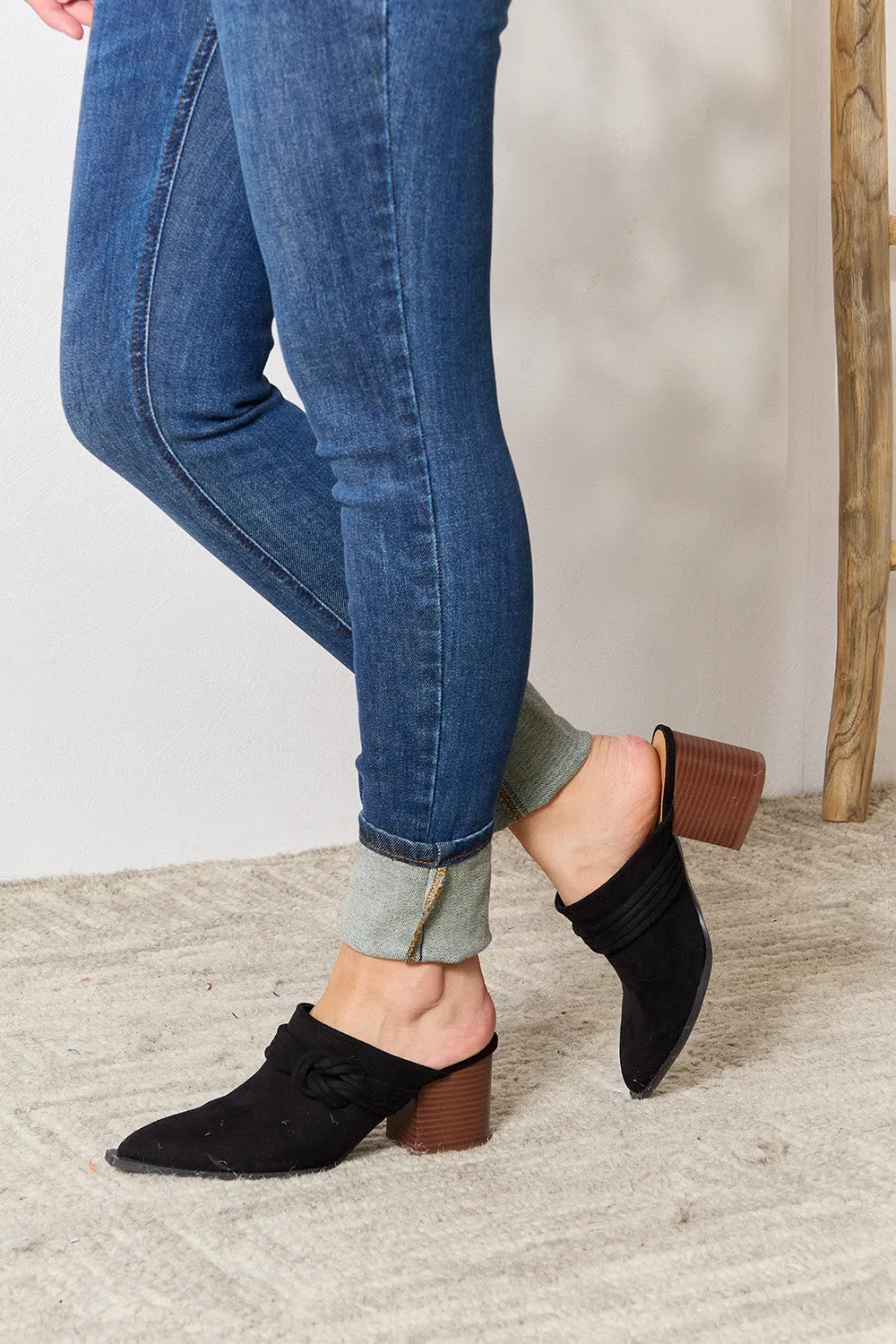 Pointed-Toe Braided Trim Mules