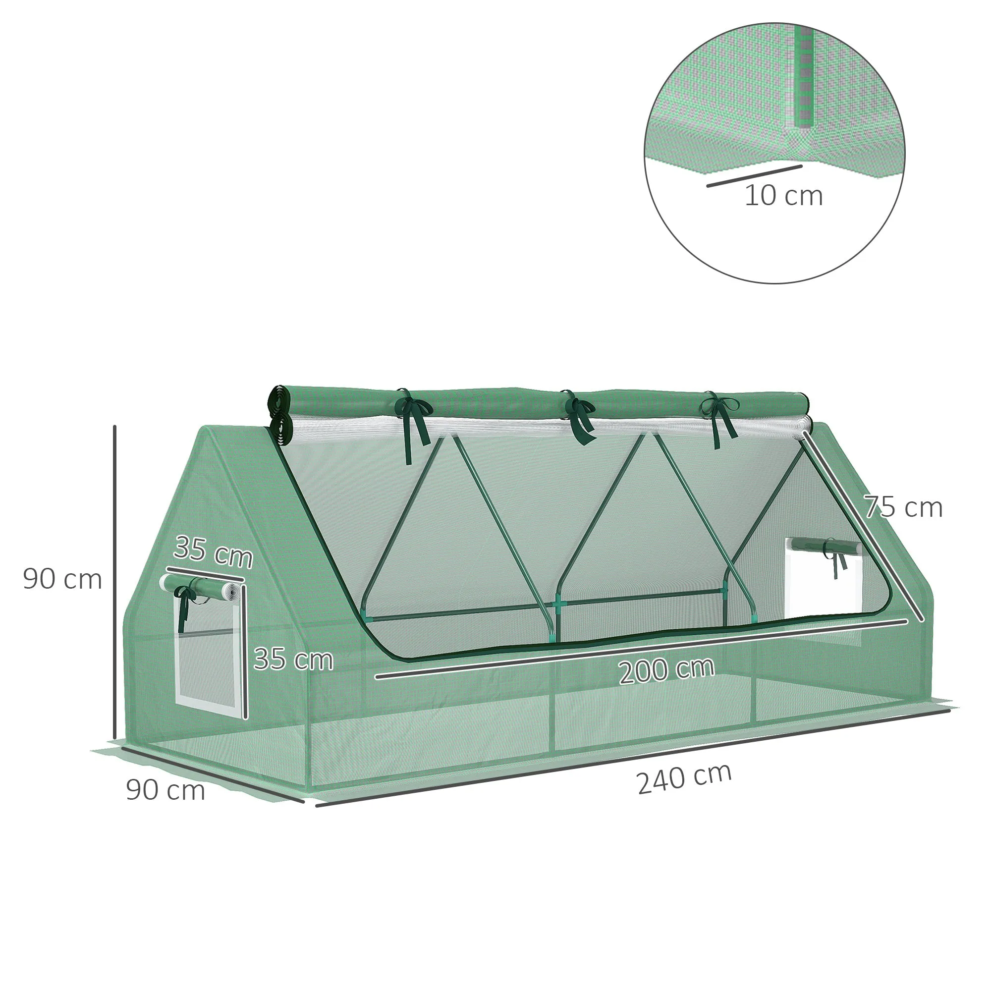 Portable Small Polytunnel with Mesh Windows for Indoor and Outdoor, 240x90x90cm, Green