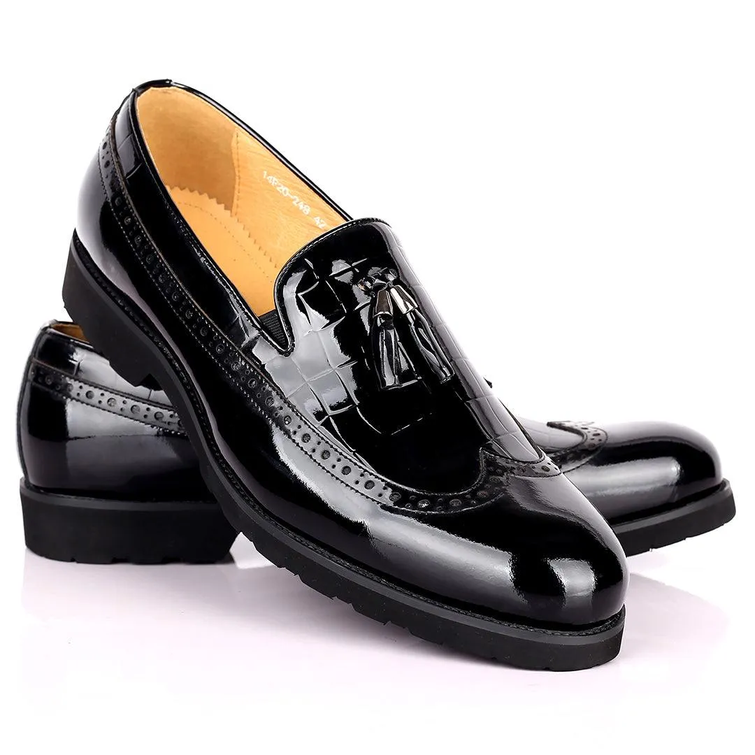 Prad Elegant Side Perforated Glossy Designed Formal Shoe - Black