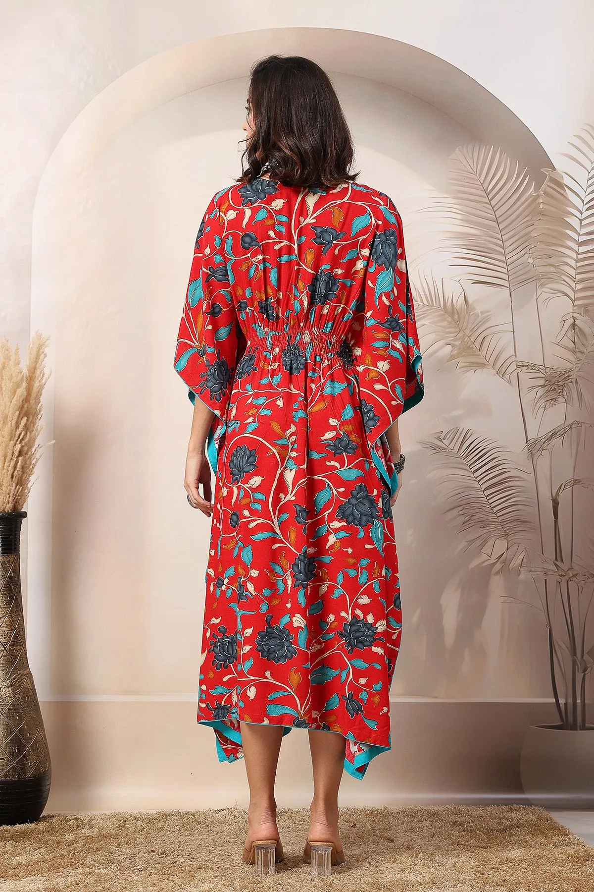 Red Scarlet Blossom Zipless Feeding Maternity Kaftan