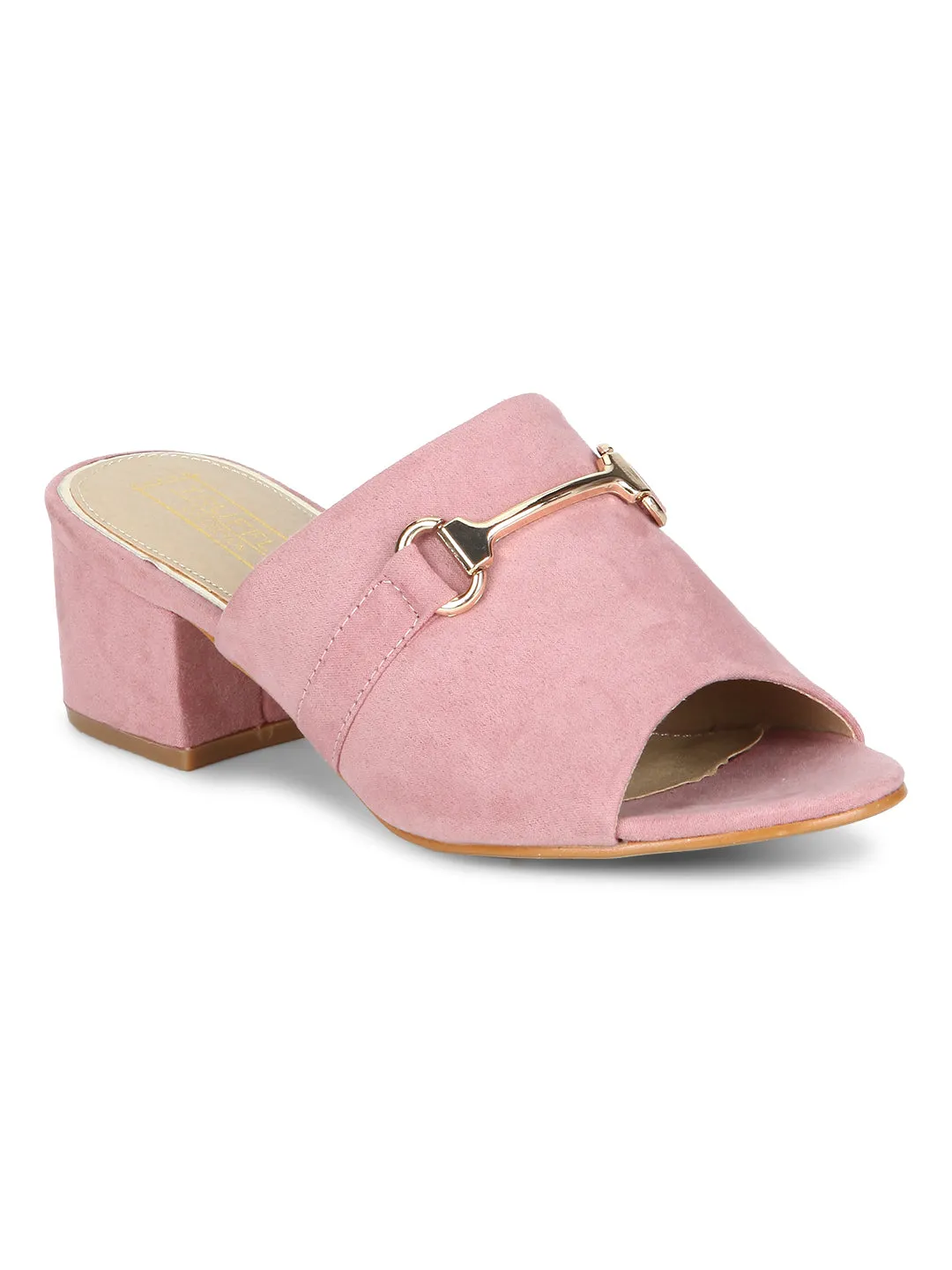 Rose Dust Microfibre Low Heel Mule Sandals