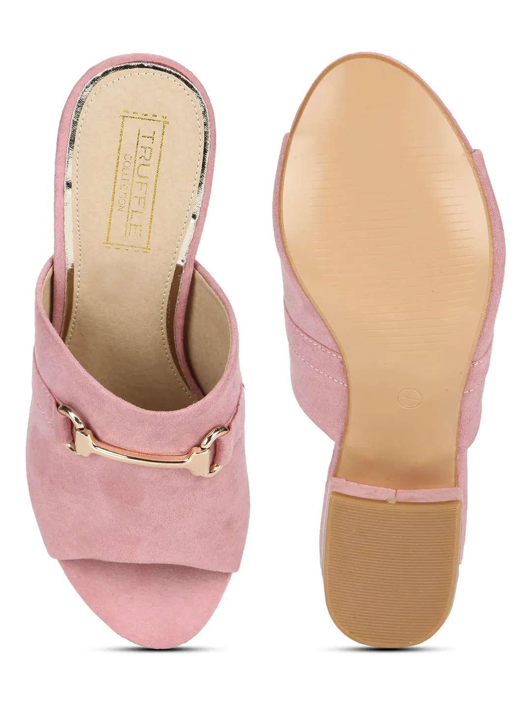 Rose Dust Microfibre Low Heel Mule Sandals