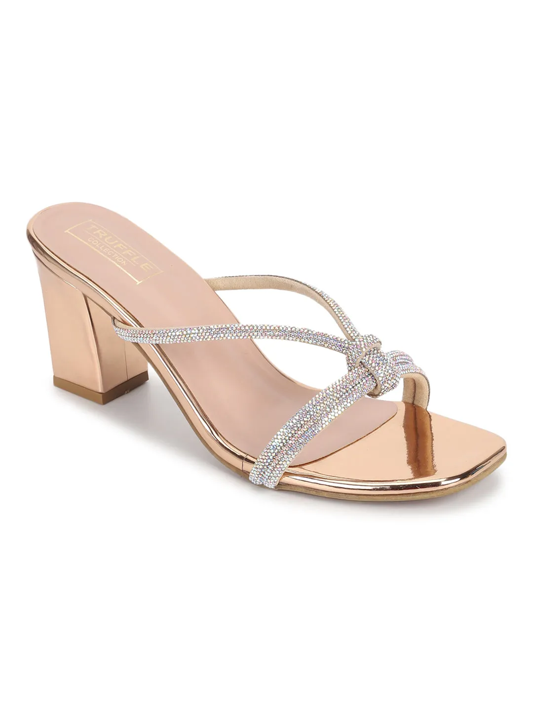 Rose Gold Patent Diamante Block Mules (TC-SLC-N-1142-RGLD)