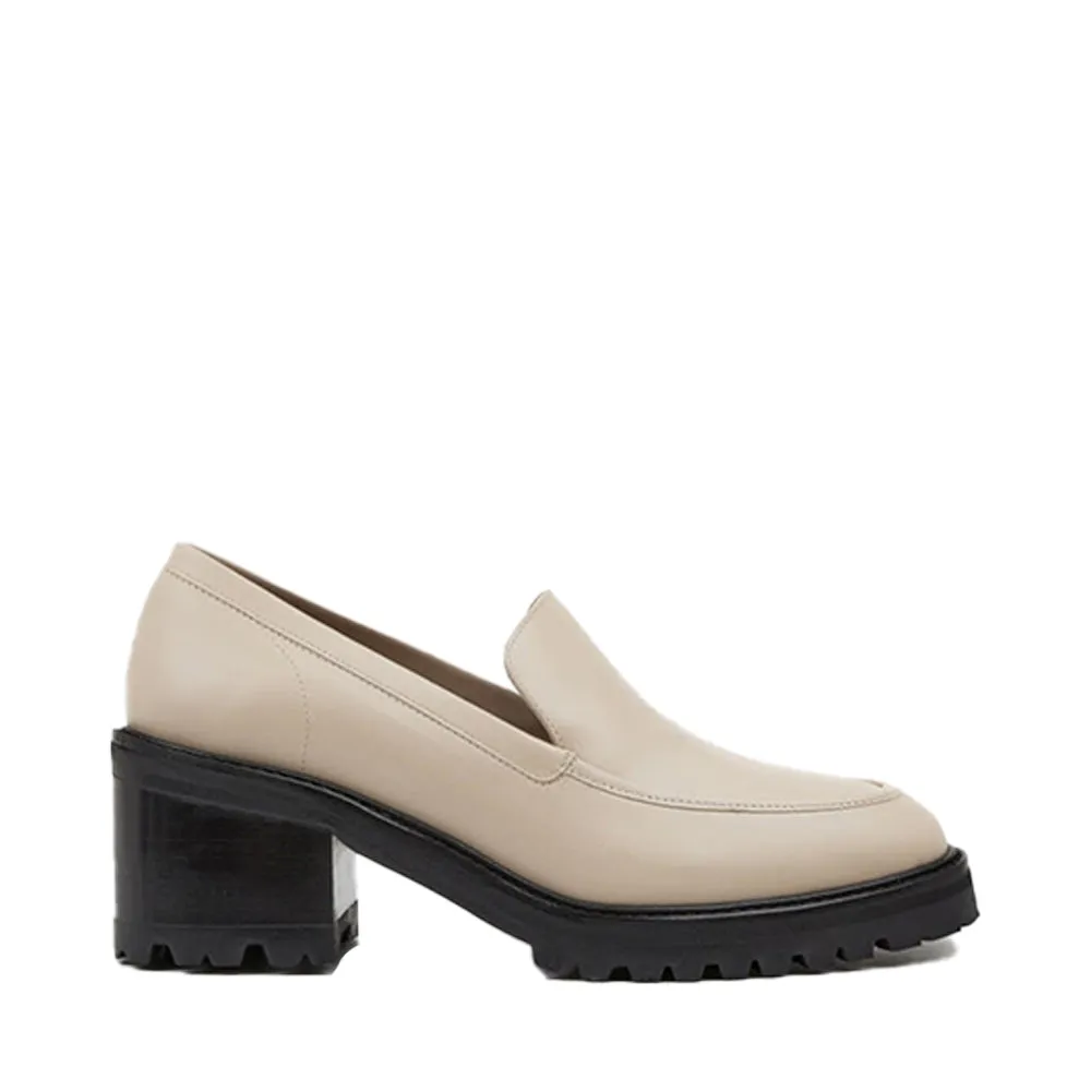 Saga Creme Leather Heeled Loafers