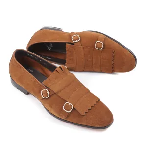 Santoni Suede Double-Buckle Loafers