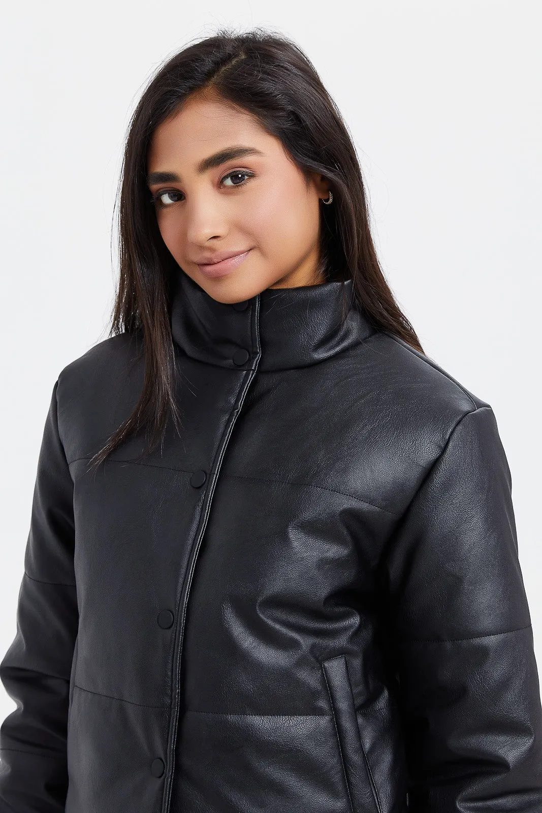 Senior Girls Black Padded Crop Jacket