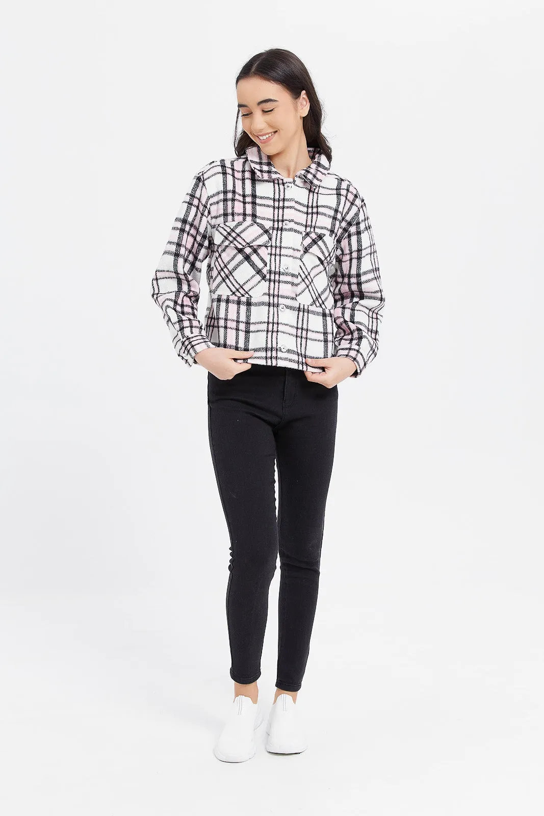 Senior Girls Pink And Black Checkered Jacket