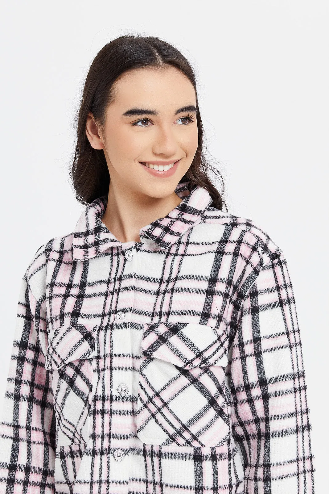 Senior Girls Pink And Black Checkered Jacket