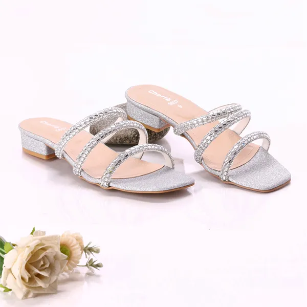 Sliver Fancy Heel Slippers for women