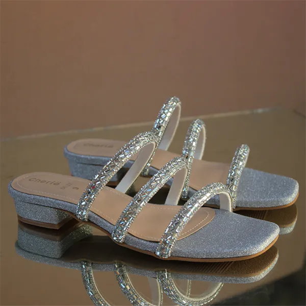 Sliver Fancy Heel Slippers for women