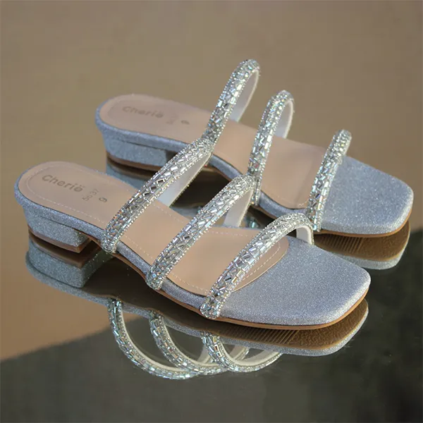 Sliver Fancy Heel Slippers for women