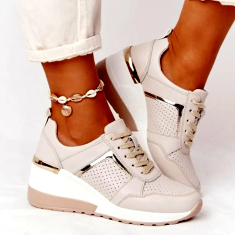 Sneakers Platform Wedge Heel Casual Shoes Lace-up Mesh Sneakers