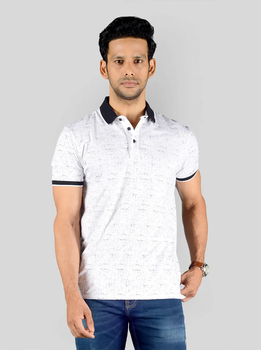 Snow White Printed Slim Fit Polo T-shirt | JadeBlue