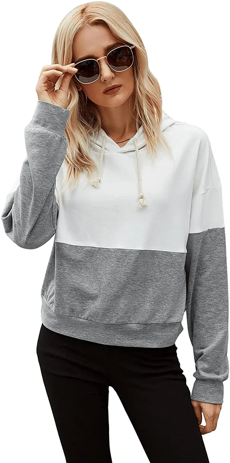 SweatyRocks Women's Color Block Lightweight Long Sleeve Pullover Hoodie