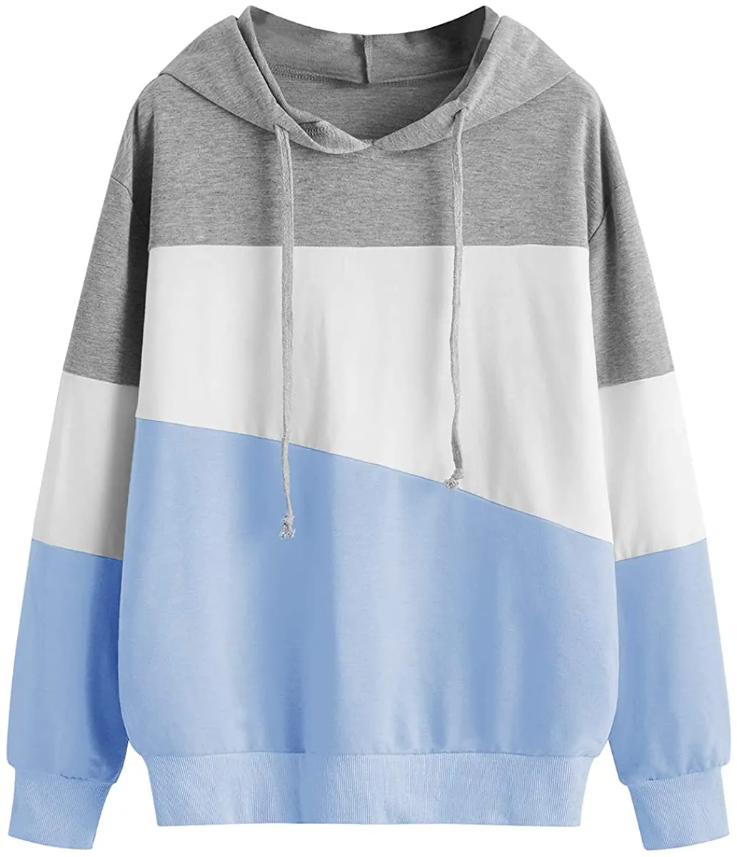 SweatyRocks Women's Color Block Lightweight Long Sleeve Pullover Hoodie